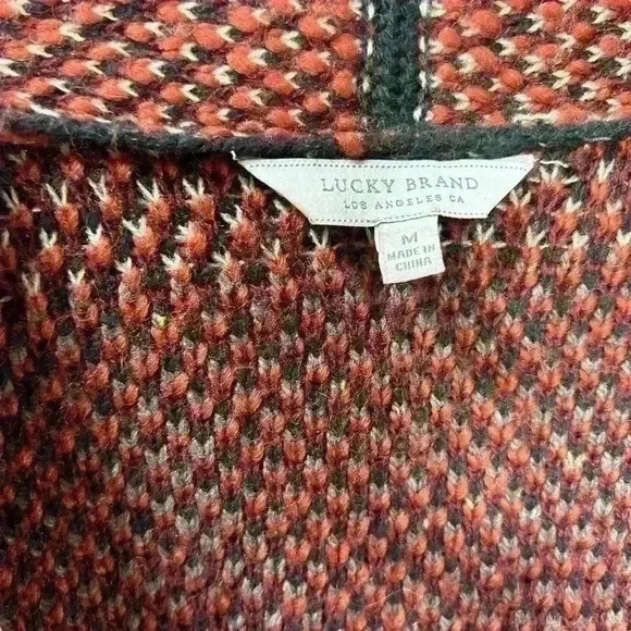 LUCKY BRAND Aztec Knit Long Wool Blend Duster Open Cardigan Women Med - Picture 3 of 5